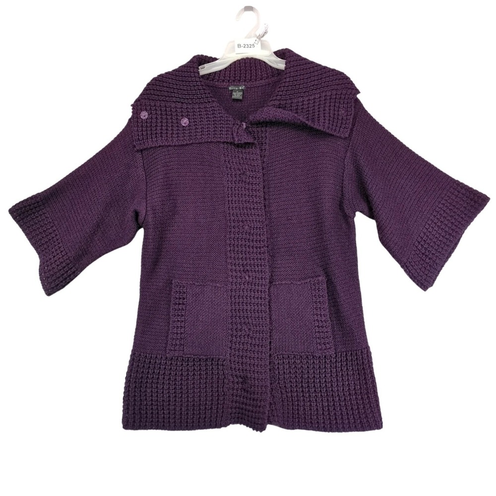 Tally-Ho Purple Cardigan Sweater Womens XL Chunky Knit Flare Sleeve Whimsigoth